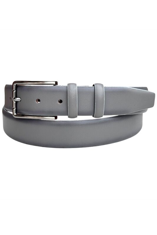 Gri Hakiki Deri Düz Renk Model 3.5 cm. Tokalı Klasik Kemer - 215-Düz - 3