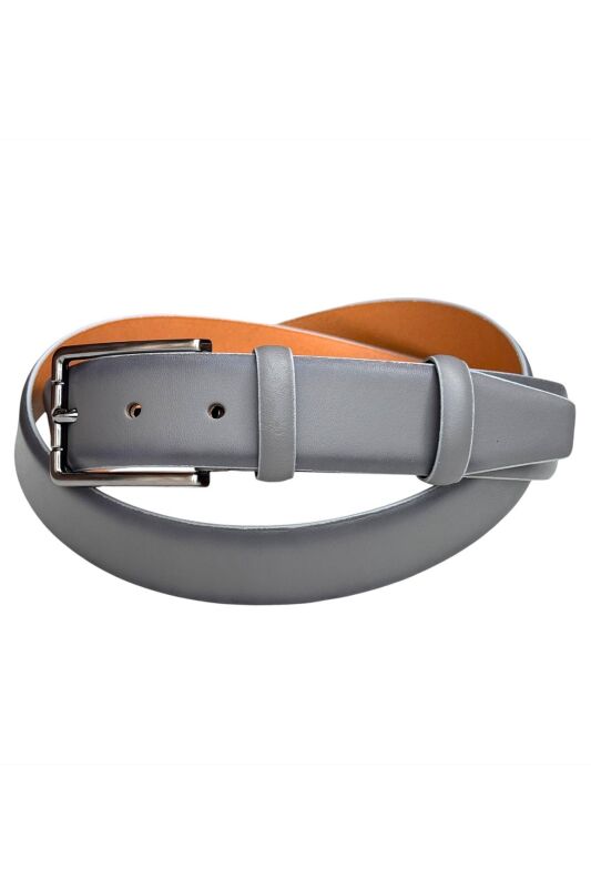 Gri Hakiki Deri Düz Renk Model 3.5 cm. Tokalı Klasik Kemer - 215-Düz - 4