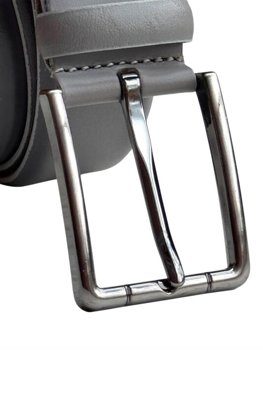 Gri Hakiki Deri Düz Renk Model 3.5 cm. Tokalı Klasik Kemer - 215-Düz - 5