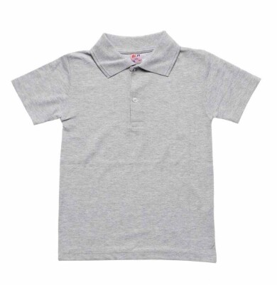 Gri Kısa Kol Düz Yakalı 6-16 Yaş Çocuk Okul Lakos Tişört T-shirt - 80238-Gri 