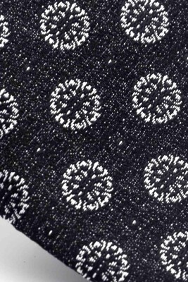 Gri Yuvarlak Desenli Siyah Dokuma Kumaş Mendilli Slim Fit Kravat // SDK-250204 - 3