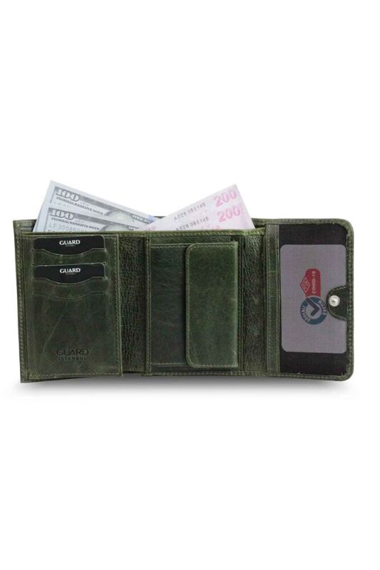 Guard Bozuk Para Bölmeli Crazy Yeşil Kadın Deri Cüzdan - GDR240330XT1455 - 2