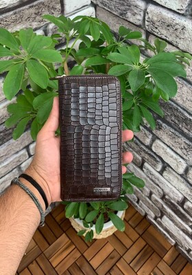 Guard Kahverengi Croco Baskılı Fermuarlı Portföy Cüzdan - GRD2403XW22477 - 1