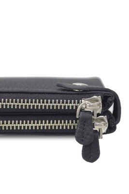 Guard Mat Siyah Hakiki Deri Çift Fermuarlı Telefon Bölmeli Deri Bayan Cüzdanı - GRD250301WT1576 - 4