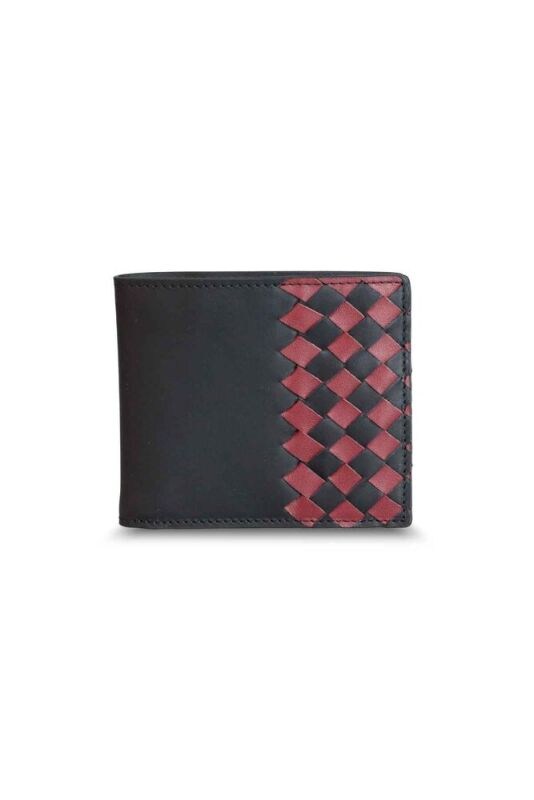 Guard Mat Siyah Kırmızı El Örgüsü Deri Erkek Cüzdan - GRD2403XW22345 - 1