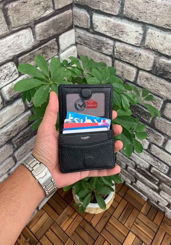 Guard Siyah Hakiki Deri Mıknatıslı Mini Boy Kredi Kartlık/Kartvizitlik - GRD250322WT1064 - 2
