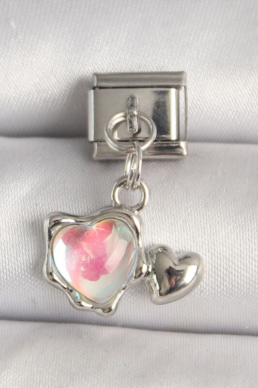 Gümüş Renk Beyaz Mineli Kalp Model Nomination Charm - EBJ250501W32940 - 1