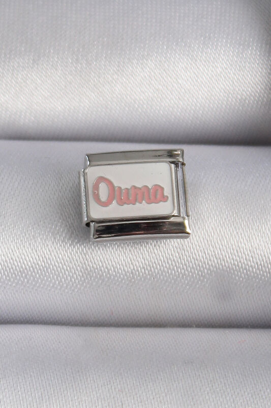 Gümüş Renk Beyaz Pembe Ouma İşlemeli Nomination Charm - EBJ241109W29002 - 1