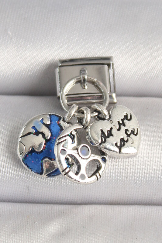 Gümüş Renk Dünya Kalp Model Nomination Charm - EBJ250501W32859 - 1