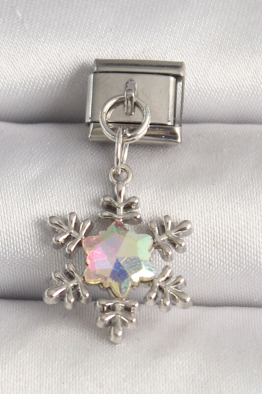 Gümüş Renk Hologram Mineli Kar Tanesi Model Nomination Charm - EBJ250501W32905 - 1