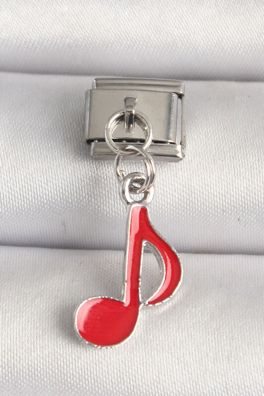 Gümüş Renk Kırmızı Müzik Nota Model Nomination Charm - EBJ250501W32851 - 1