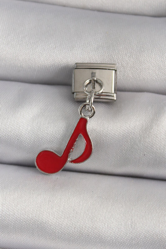Gümüş Renk Kırmızı Nota Model Nomination Charm - EBJ250113W30403 - 1