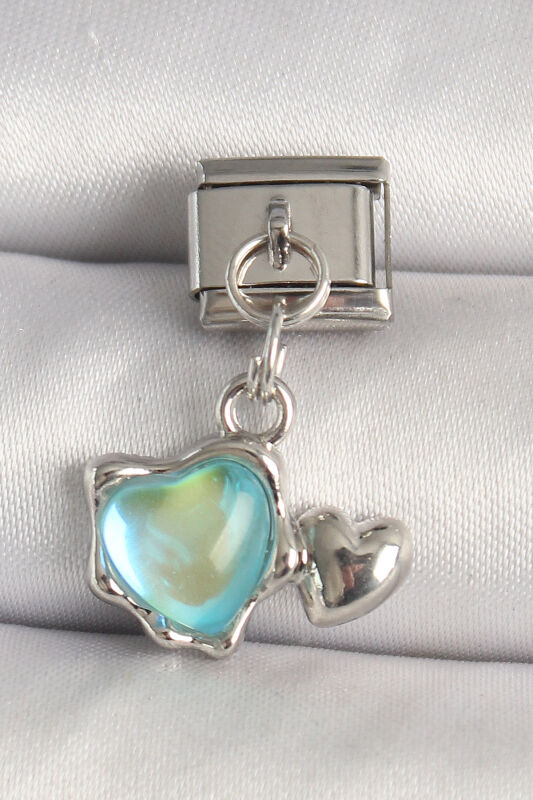 Gümüş Renk Mavi Mineli Kalp Model Nomination Charm - EBJ250501W32942 - 1