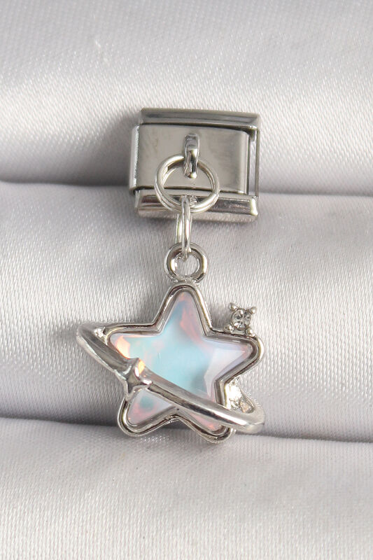 Gümüş Renk Mavi Mineli Yıldız Model Zirkon Taş Detay Nomination Charm - EBJ250501W32915 - 1