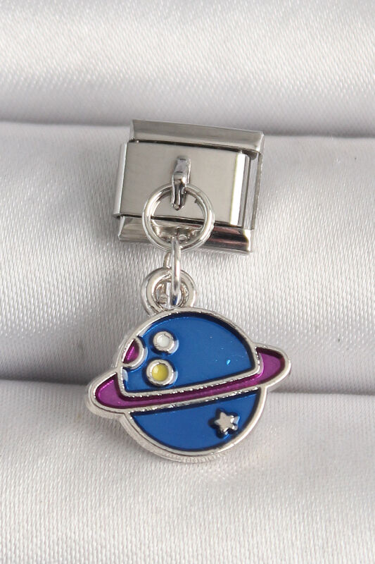 Gümüş Renk Mavi Satürn Model Nomination Charm - EBJ250501W32852 - 1