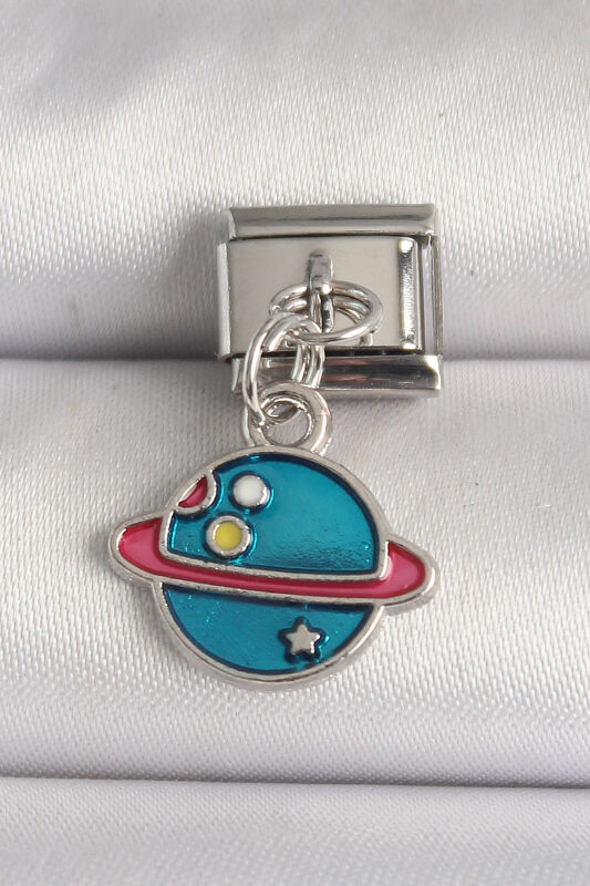 Gümüş Renk Mavi Satürn Model Nomination Charm - EBJ250501W32855 - 1
