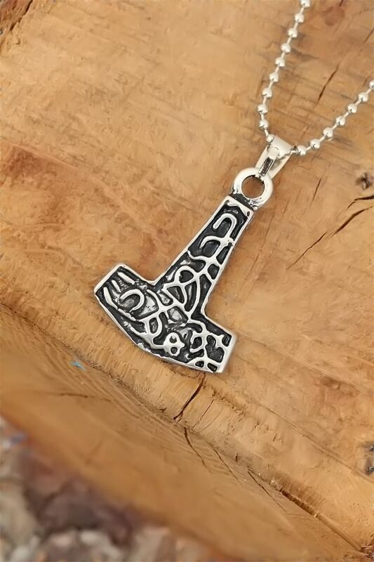 Gümüş Renk Metal Aksesuarlı Top Zincirli Erkek Kolye - EBJ250501W32975 - 1