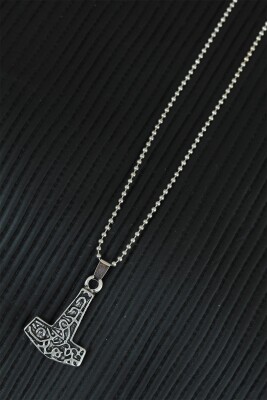 Gümüş Renk Metal Aksesuarlı Top Zincirli Erkek Kolye - EBJ250501W32975 - 2