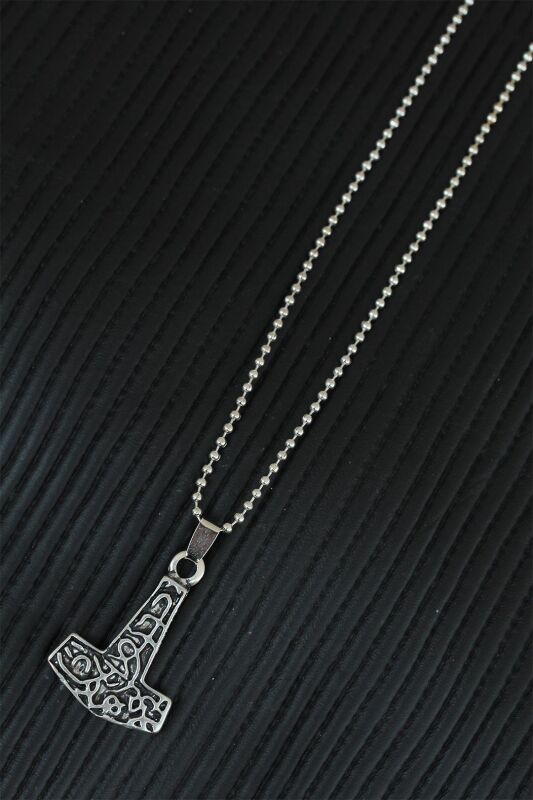 Gümüş Renk Metal Aksesuarlı Top Zincirli Erkek Kolye - EBJ250501W32975 - 2