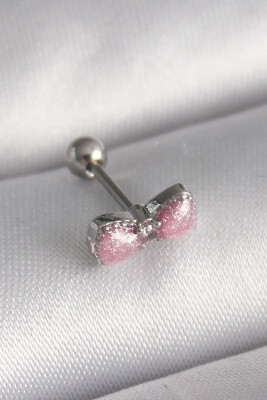 Gümüş Renk Pembe Kurdele Zirkon Taş Detay Tragus Piercing - EBJ241123W29446 - 1