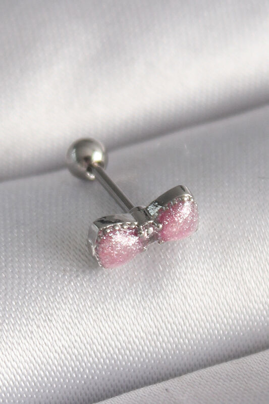 Gümüş Renk Pembe Kurdele Zirkon Taş Detay Tragus Piercing - EBJ241123W29446 - 1