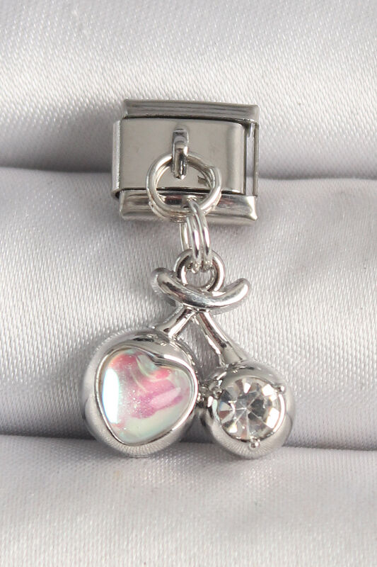 Gümüş Renk Pembe Mineli Kalp Zirkon Taş Detay Nomination Charm - EBJ250501W32873 - 1