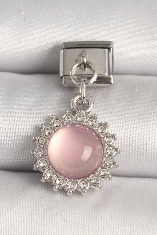Gümüş Renk Pembe Mineli Zirkon Taşlı Güneş Model Nomination Charm - EBJ250501W32901 - 1