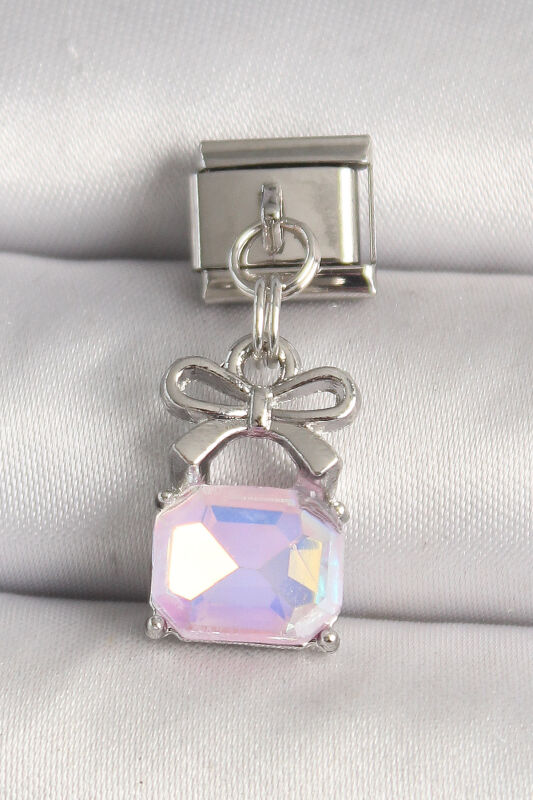 Gümüş Renk Pembe Zirkon Taşlı Çanta Model Nomination Charm - EBJ250501W32934 - 1