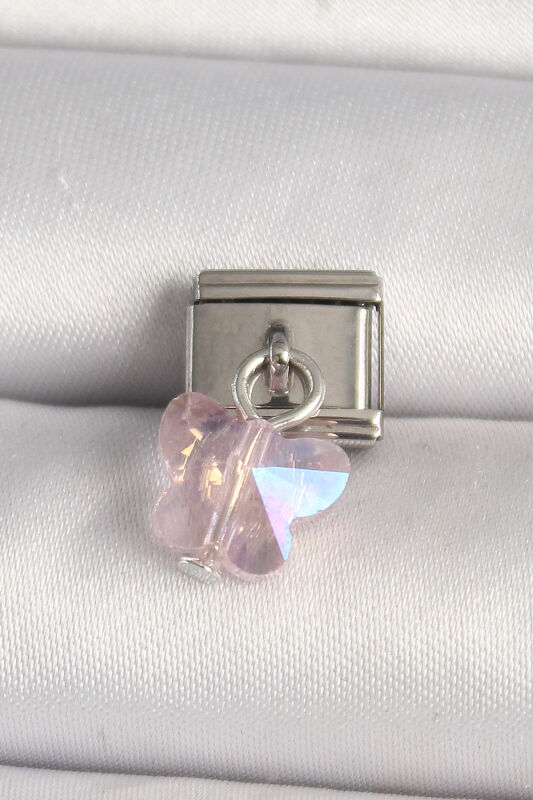 Gümüş Renk Pembe Zirkon Taşlı Kelebek Model Nomination Charm - EBJ250501W32952 - 1