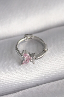 Gümüş Renk Pembe Zirkon Taşlı Kelebek Model Tragus Piercing - EBJ241123W29482 - 1