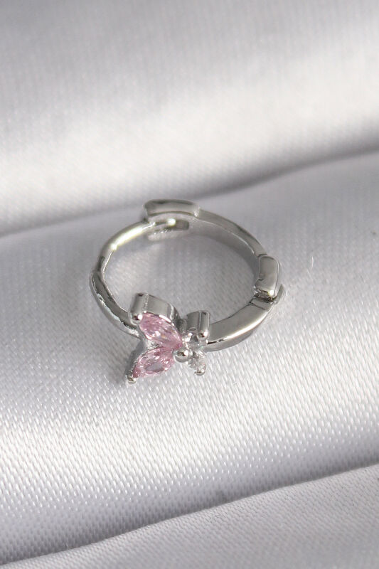 Gümüş Renk Pembe Zirkon Taşlı Kelebek Model Tragus Piercing - EBJ241123W29482 - 1