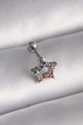 Gümüş Renk Renkli Zirkon Taşlı Yıldız Model Tragus Piercing - EBJ241123W29506 - 1
