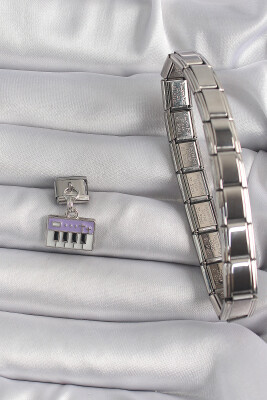 Gümüş Renk Sallantı Mor Piyano Figür Nomination Charm - EBJ250113W30402 - 2