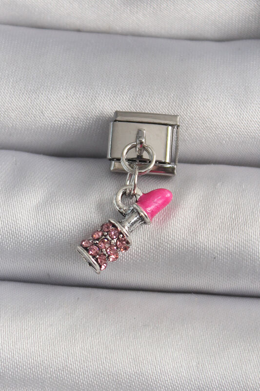 Gümüş Renk Sallantı Zirkon Taşlı Ruj Model Nomination Charm - EBJ250113W30336 - 1