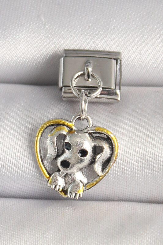 Gümüş Renk Sarı Kalp Köpek Model Nomination Charm - EBJ250501W32868 - 1