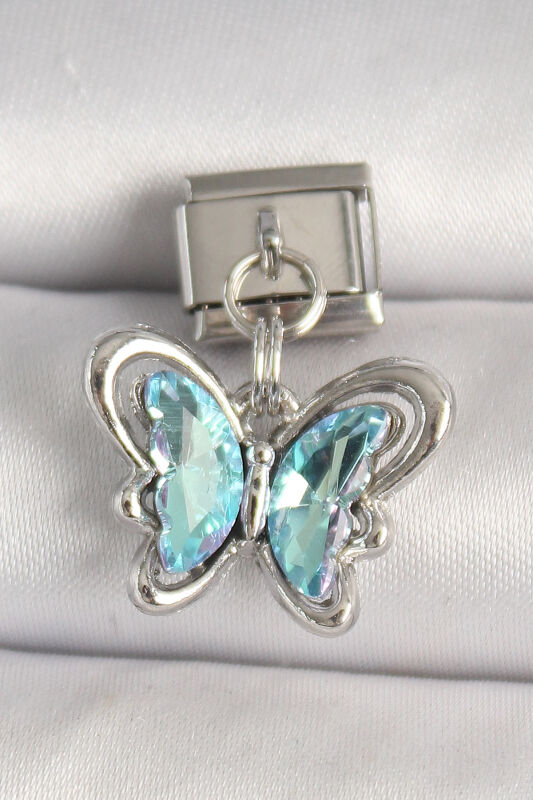 Gümüş Renk Turkuaz Zirkon Taşlı Kelebek Model Nomination Charm - EBJ250501W32959 - 1