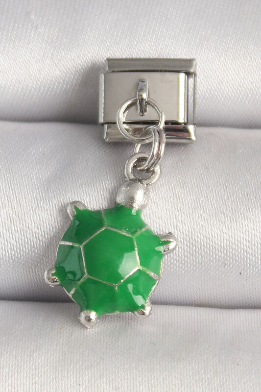 Gümüş Renk Yeşil Kaplumbağa Model Nomination Charm - EBJ250501W32870 - 1