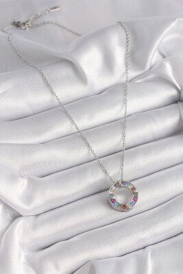 Gümüş Renk Zincir Renkli Zirkon Taşlı Xoxo Model Kadın Kolye - EBJ241221W30096 - 2