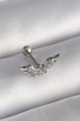 Gümüş Renk Zirkon Taş Detay Kanat Model Tragus Piercing - EBJ241123W29442 - 1