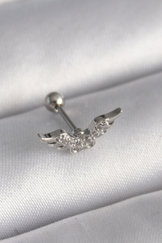 Gümüş Renk Zirkon Taş Detay Kanat Model Tragus Piercing - EBJ241123W29442 - 1