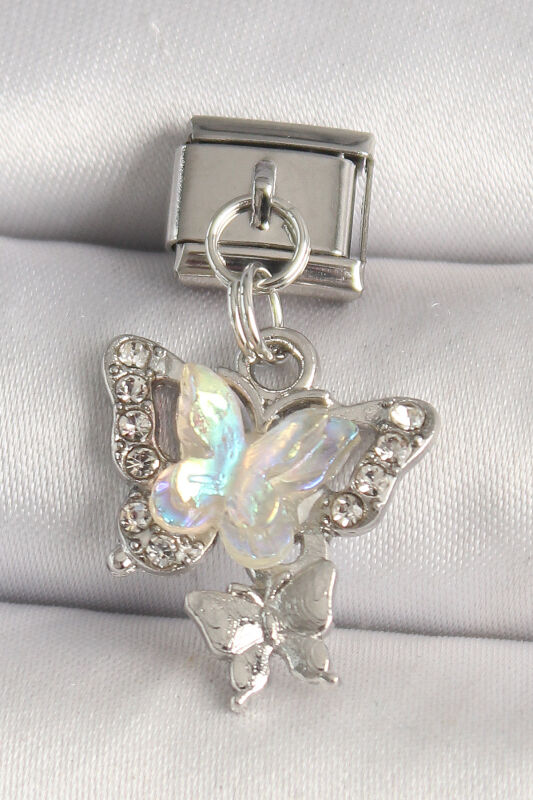 Gümüş Renk Zirkon Taşlı Beyaz Kelebek Model Nomination Charm - EBJ250501W32961 - 1