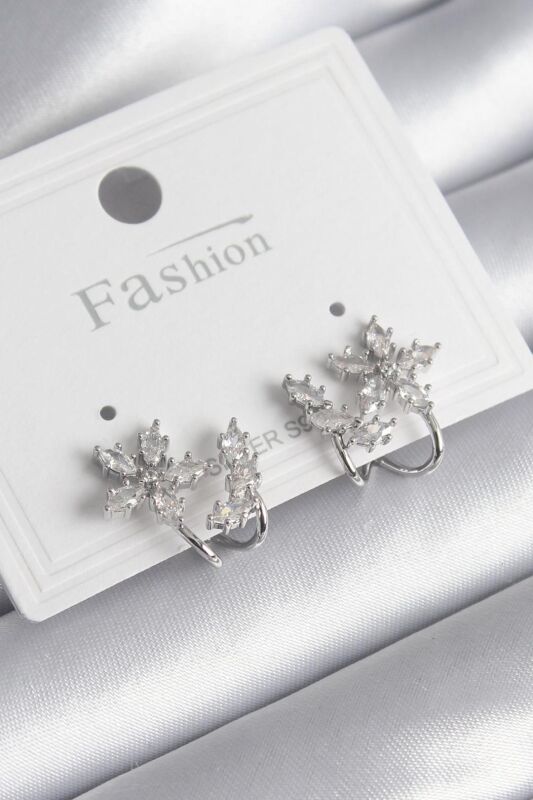 Gümüş Renk Zirkon Taşlı Çiçek Model Kadın Küpe - EBJ241130W29689 - 1