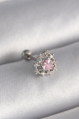 Gümüş Renk Zirkon Taşlı Kalp Tragus Piercing - EBJ241123W29382 - 1