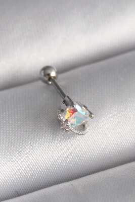 Gümüş Renk Zirkon Taşlı Kalp Tragus Piercing - EBJ241123W29394 - 1