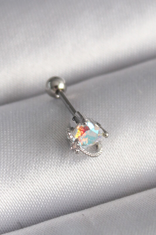 Gümüş Renk Zirkon Taşlı Kalp Tragus Piercing - EBJ241123W29394 - 1