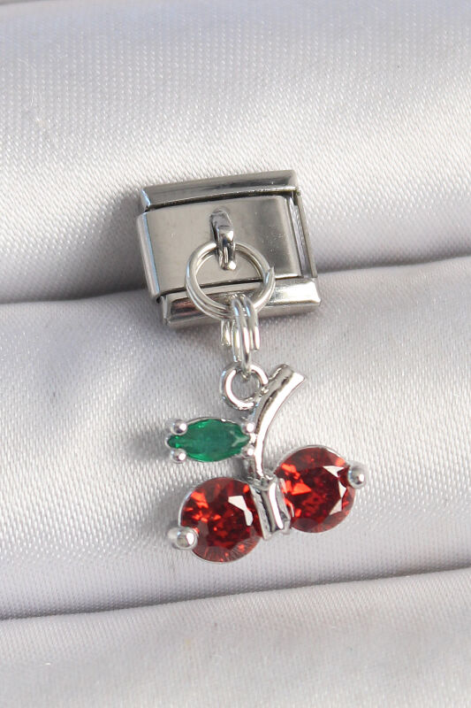 Gümüş Renk Zirkon Taşlı Kiraz Model Nomination Charm - EBJ250501W33151 - 1