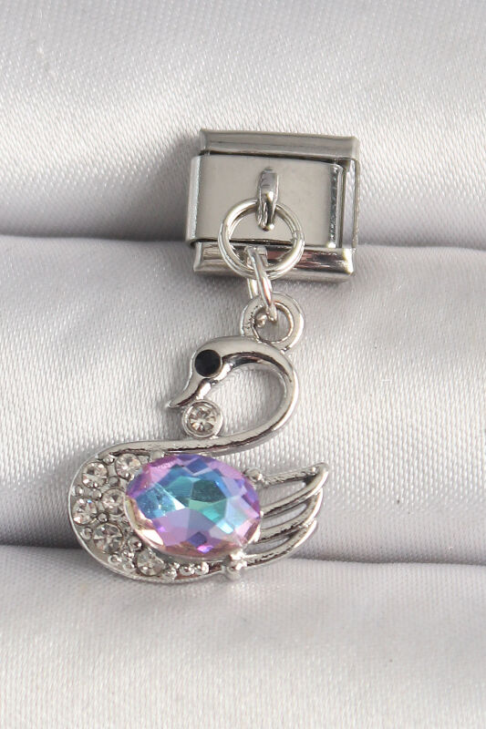 Gümüş Renk Zirkon Taşlı Kuğu Model Nomination Charm - EBJ250501W32877 - 1