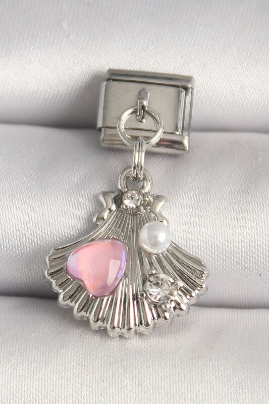 Gümüş Renk Zirkon Taşlı Pembe Mineli Kalp Detay Nomination Charm - EBJ250501W32892 - 1