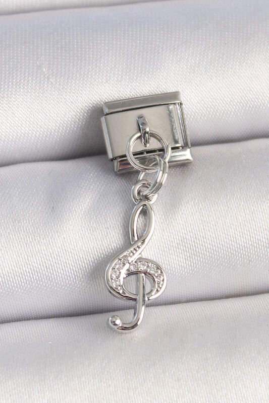 Gümüş Renk Zirkon Taşlı Sol Anahtar Model Nomination Charm - EBJ250501W33152 - 1