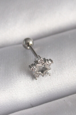 Gümüş Renk Zirkon Taşlı Yıldız Model Tragus Piercing - EBJ241123W29448 - 1